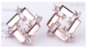 Jmt Temperament Sparkling Imitation Diamond Inlaid Square Combination Stud Earring for Women Lady