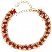 Bucasi Jenny colorful gold chain link layering string and imitation diamond adjustable bracelet in Red