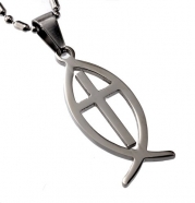Christian Fish and Cross Pendant, Finest Quality Stainless Steel Jewelry.