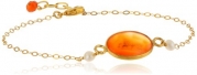 Sterling Silver Chain Faceted Oval Carnelian Bezel and White Freshwater Pearl Bracelet, 7.5