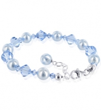 Sterling Silver Light Blue Imitation Pearl and Crystal Bracelet 7 inch Made with Swarovski Elements