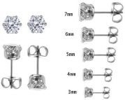 5 Pair Set of Rohdium Plated Anti Tarnish Stainless Steel Round Sparkling Clear Cubic Zirconia Stud Earrings Set Our Stud Earring Set Includes One Pair Each of 3mm 4mm 5mm 6mm 7mm Plus a Free Gift Box