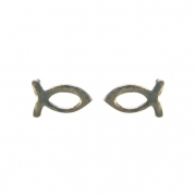 Sterling Silver Fish Ichthys Christian Symbol Stud Earrings