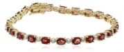 18k Yellow Gold-Plated Sterling Silver Garnet and Diamond Bracelet, 7.25