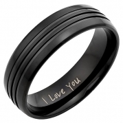 Brand New Mens Black Titanium Ring Engraved I Love You In Black Velvet Gift Box Size 13