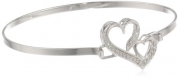 Sterling Silver Double Heart 1/10 ct. t.w. Diamond Catch Bangle Bracelet, 8