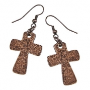 Religious Hammered Cross Earrings - Antique Copper •Features: * Antique Copper Plating * Hammered Cross Earrings * Fish Hook Ear Wires •Antique Copper, Artisan Hammered Cross Earrings.