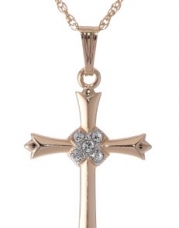 14k Yellow Gold Filled Two-Tone Embossed Hand Cubic Zirconia Cross Pendant Necklace, 18
