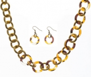 Goldtone Chain and Imitation Tortoise Links Necklace and Earring Set Fashion Jewelry