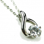CZ-Twist Necklace, Silvertone, Diamond-Colored CZ, 18