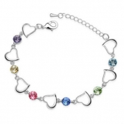 White Gold Plated Hearts Crystals Bracelet - Rainbow