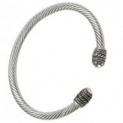 Designer Inspired Designer Bangle Bracelet / Color: Clear / Wire Twist / Rhodium Plated