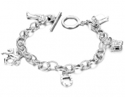 Sterling Silver Plated Bracelet for Women Cowboy Style with Horse Boots Hats Horseshoe Charms Toggle Closure