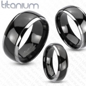 Solid Titanium Mirror Polished Black Ion Plated Silver Edged Band Ring; Comes With FREE Gift Box (7)