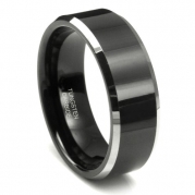 Tungsten Carbide Men's Ladies Unisex Ring Wedding Band 8MM (5/16 inch) Flat Top Two Tone Black Beveled Edge Comfort Fit Sz 7.0