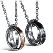His & Hers Matching Set Titanium Stainless Steel Couple Pendant Necklace Korean Love Style in a Gift Box (One Pair)