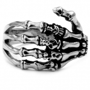 Stainless Steel Biker Ring with Gothic Skeleton Hand
