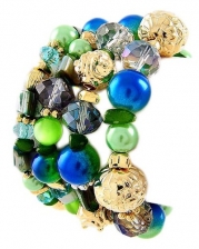 Stackable Green and Blue Shell and Imitation Pearl Stretch Bracelet Set