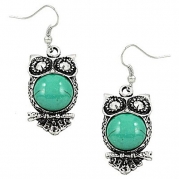 Silvertone Imitation Turquoise Owl Dangle Earrings Fashion Jewelry