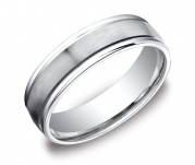 Men's Platinum Comfort-Fit Wedding Band with High-Polish Round Edges and Satin Center (6 mm), Size 11