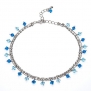 Ocean Blue Swarovski Faceted Crystal with Cubic Zirconia CZ on Rhodium Plated Brass Anklet Bracelet 8.5''-10.5''