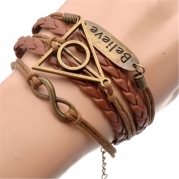 Daditong Fashion Lady Retro Knit Bronze 8 Shape Triangle- clock Believe 5 Strands Suede Rope Bracelet Brown