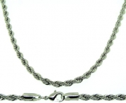 Rope Chain Necklace - Silver Plated - Men's - 4MM WIDE, 20 inch, Bling solid