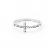 Sterling Silver 925 Diamond Imitation Cubic Zirconia CZ Sideways Cross Ring size 5