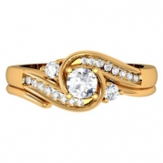 0.50 Carat (ctw) 10k Yellow Gold Round Diamond Ladies Swirl Bridal Engagement Ring Matching Band Set 1/2 CT (Size 6)
