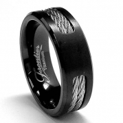 Black Titanium ring Wedding band with Stainless Steel Cables size 9.5