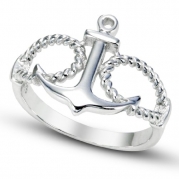 925 Sterling Silver Anchor & Rope Nautical Band Ring Sz 8