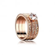 18k Yellow Gold Plated swarovski elements crystal Engagement Ring and Wedding Band Set (7.5)