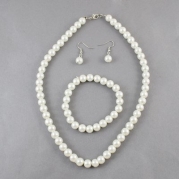 Women or Girls Pearls Set, Jewelry 3pc Pearl Set Bracelet, 16 Necklace & Earrings for Girls. Perfect for Christmas, First Communion, Easter, Graduation, Sunday Dress, Christening or Birthday.