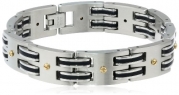 Men's Rubber Highlights and Gold Ion Plated Screws Accent in Stainless Steel Bracelet, 8.5