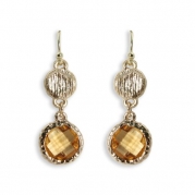 14K GP Textured Gold and Champagne Gemstone Dangle Earrings - Inspired by Italian Designer Marco Bicego