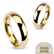 4MM Stainless Steel Yellow Gold Plated High Polished Comfort Fit Traditional Dome Wedding Ring -Crazy2Shop