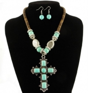 fit&wit Vintage style chunky Turquoise cocoanut shell cross necklace earrings jewelry sets