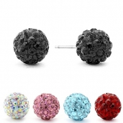 Authentic Diamond Color Crystal Ball Stud Earrings. Black 6mm.