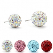 Authentic Diamond Color Crystal Ball Stud Earrings. Aurora Borealis 8mm