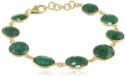 Green Sapphire Faceted and Sterling Silver Gold Plated Bracelet, 7.5 + 1 extension