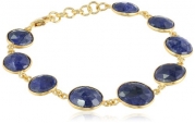 Blue Sapphire Faceted and Sterling Silver Gold Plated Bracelet, 7.5 + 1 extension