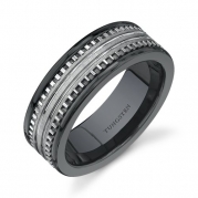 Rounded Edge 7 mm Comfort Fit Mens Black Ceramic and Tungsten Combination Wedding Band Ring Size 9.5