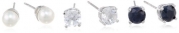 Sterling Silver Sapphire, White Topaz and Pearl (4.5-5mm) Stud Earrings Set