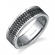 Flat Edge 7 mm Comfort Fit Mens Ceramic and Tungsten Combination Wedding Band Ring Size 8 to 13