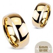 6MM Stainless Steel Yellow Gold Plated High Polished Comfort Fit Traditional Dome Wedding Ring -Crazy2Shop