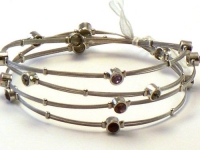 Silver Whispers Bracelet, Wire Bracelet, Designer Inspired with Pink & Purple Rhinestones