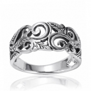 925 Oxidized Sterling Silver 8mm Filigree Leaves Swirl Vine Wreath Ring Size 6 - Fashion Jewelry for Women - Nickel Free