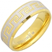 Men's Stainless Steel 18 K Gold Plated with Greek Key Design Ring, Size 11