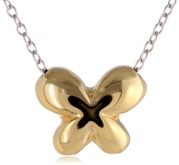18k Yellow Gold Plated Sterling Silver Two-Tone Butterfly Necklace, 18
