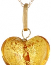 14K Yellow Gold Amber and Gold Murano Glass Heart Pendant Necklace, 18